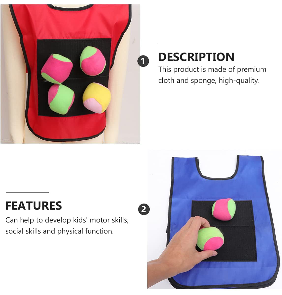 Dodgeball Sticky Vest 2 Set with 10Pcs Random Soft Balls, Summer Outdoor Games for Kids - Outside Yard Camping Backyard Activities