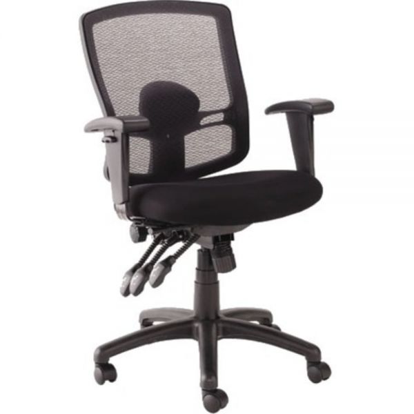 Alera Etros Series Mesh Mid-Back Petite Multifunction Chair， Supports up to 250 lbs.， Black Seat/Black Back， Black Base