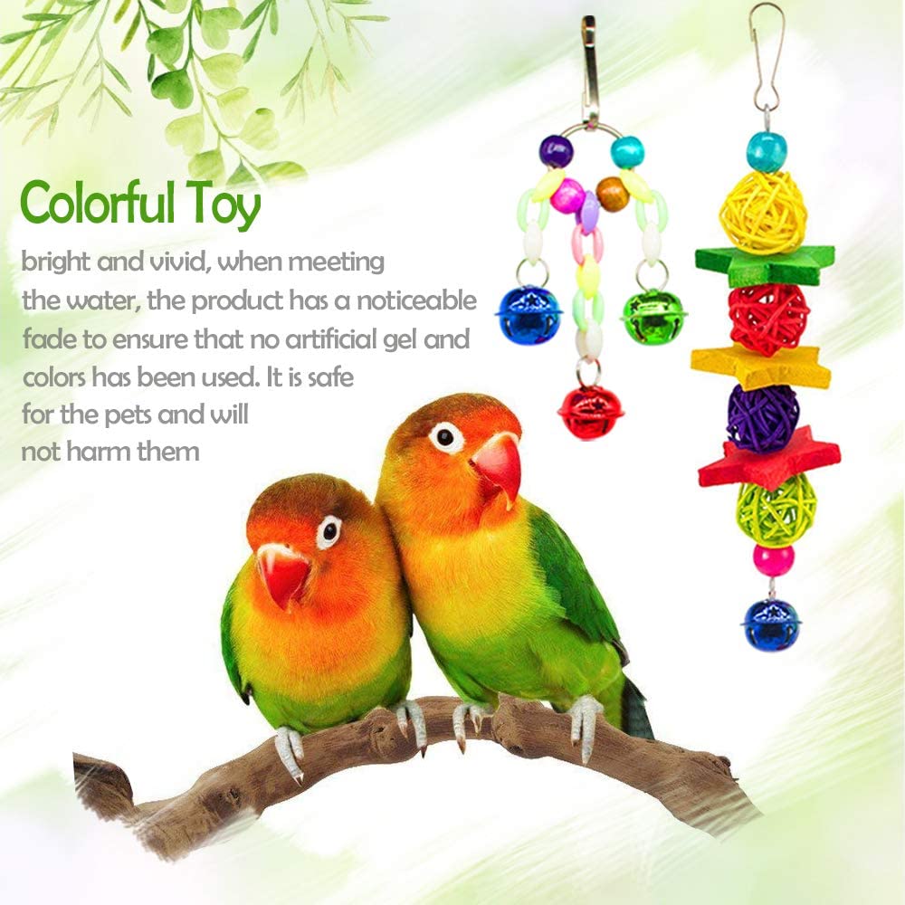 Hommtina 7 Pack Bird Parrot Toys， Colorful Bird Chewing Toys Swing Toy Hanging Toy Bird Cage Toys or Small Parakeets Cockatiels， Conures， Macaws， Parrots， Love Birds， Finches