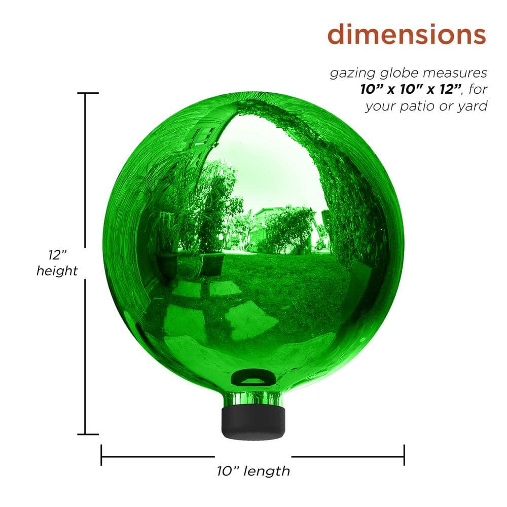 Alpine Corporation 10 in. Dia Indoor/Outdoor Glass Gazing Globe Festive Yard Decor, Green GLB292GN