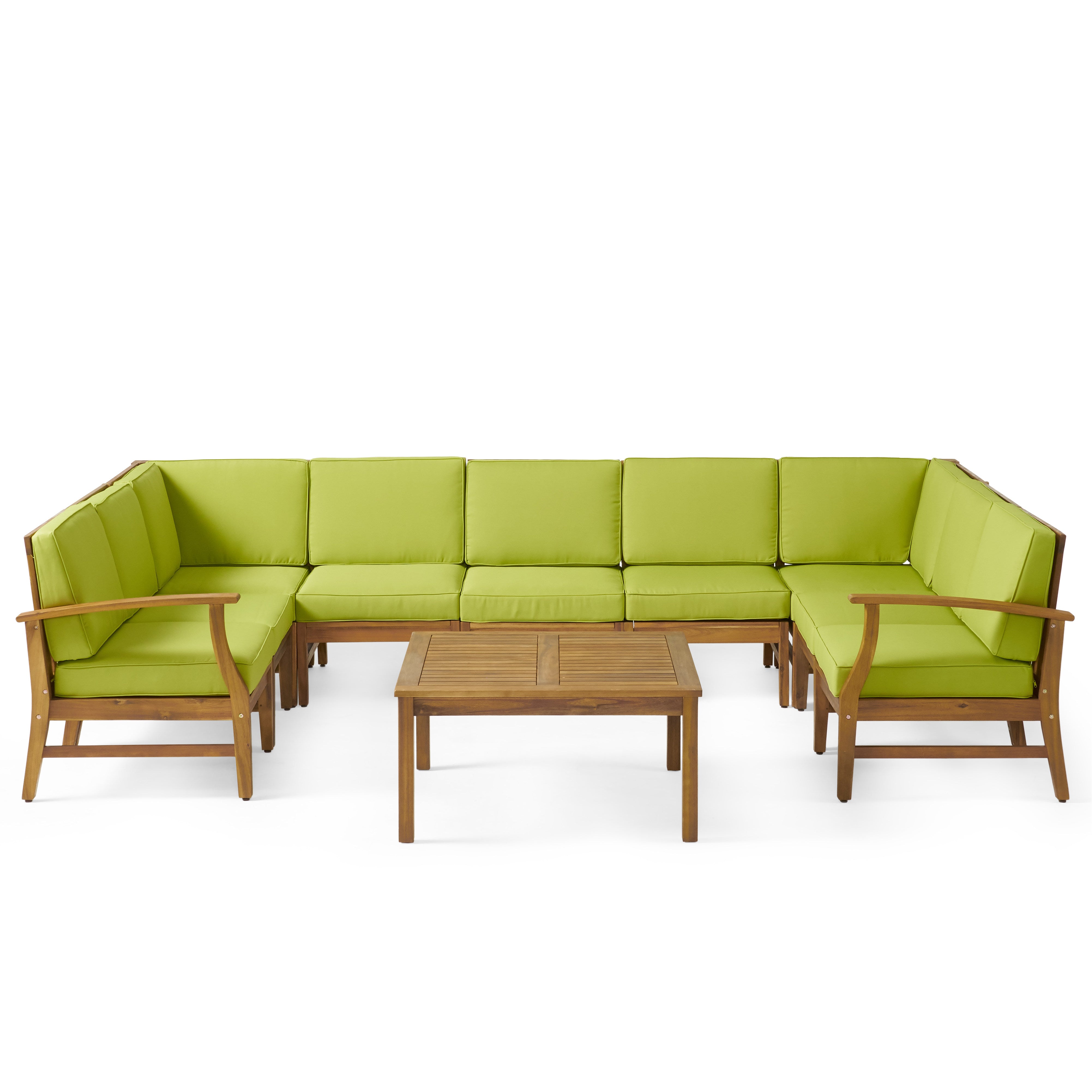 Judith Outdoor 9 Seater Acacia Wood Sectional Sofa Set with Cushions