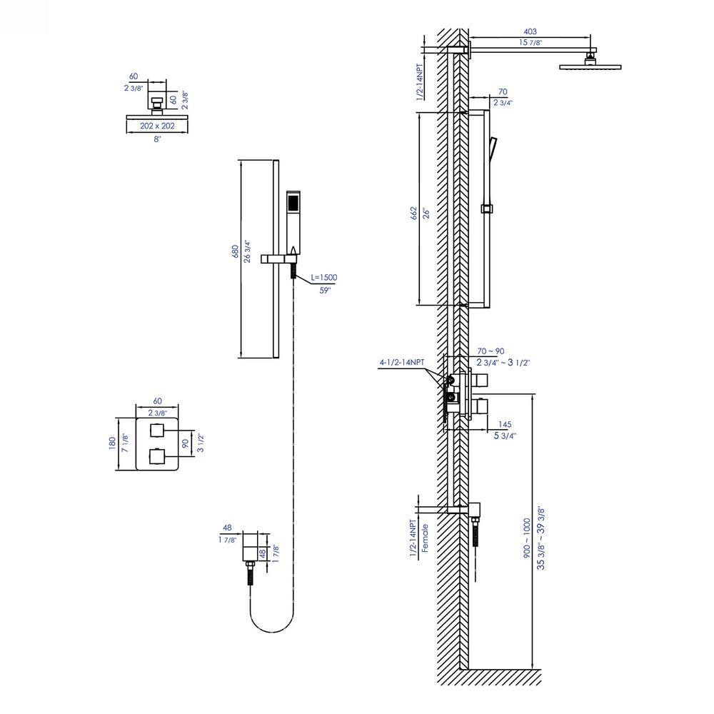 ALFI BRAND 1-Spray Dual Showerhead and Handheld Showerhead with Temperature Control in Polished Chrome AB2830-PC