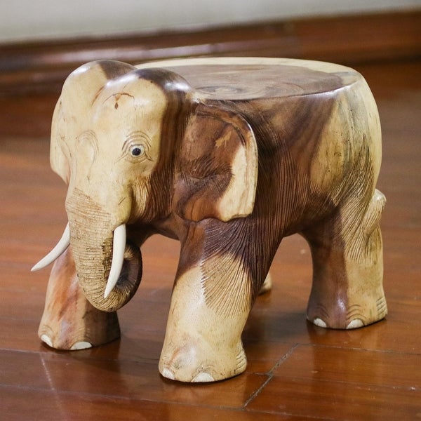 NOVICA Handmade Elephant Relaxation Wood Stool (11.5 Inch) - 11.5