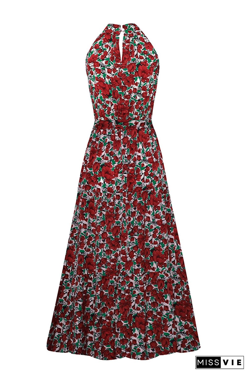 Halter Polka Dot Print Tie Waist Maxi Dress Wholesale