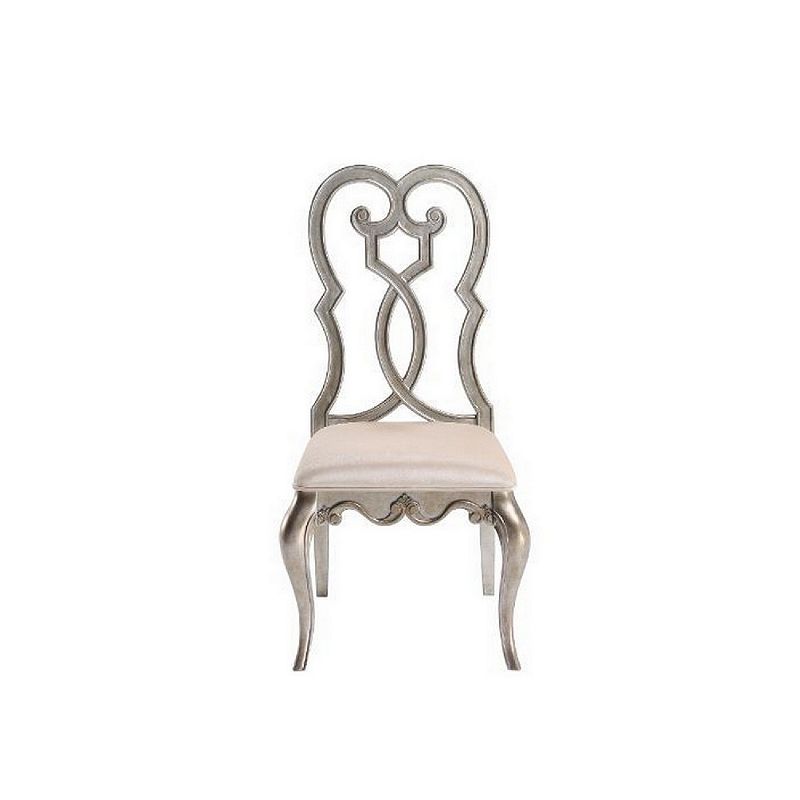 Side Chair with Wooden Scrolled Design Back， Set of 2， Beige