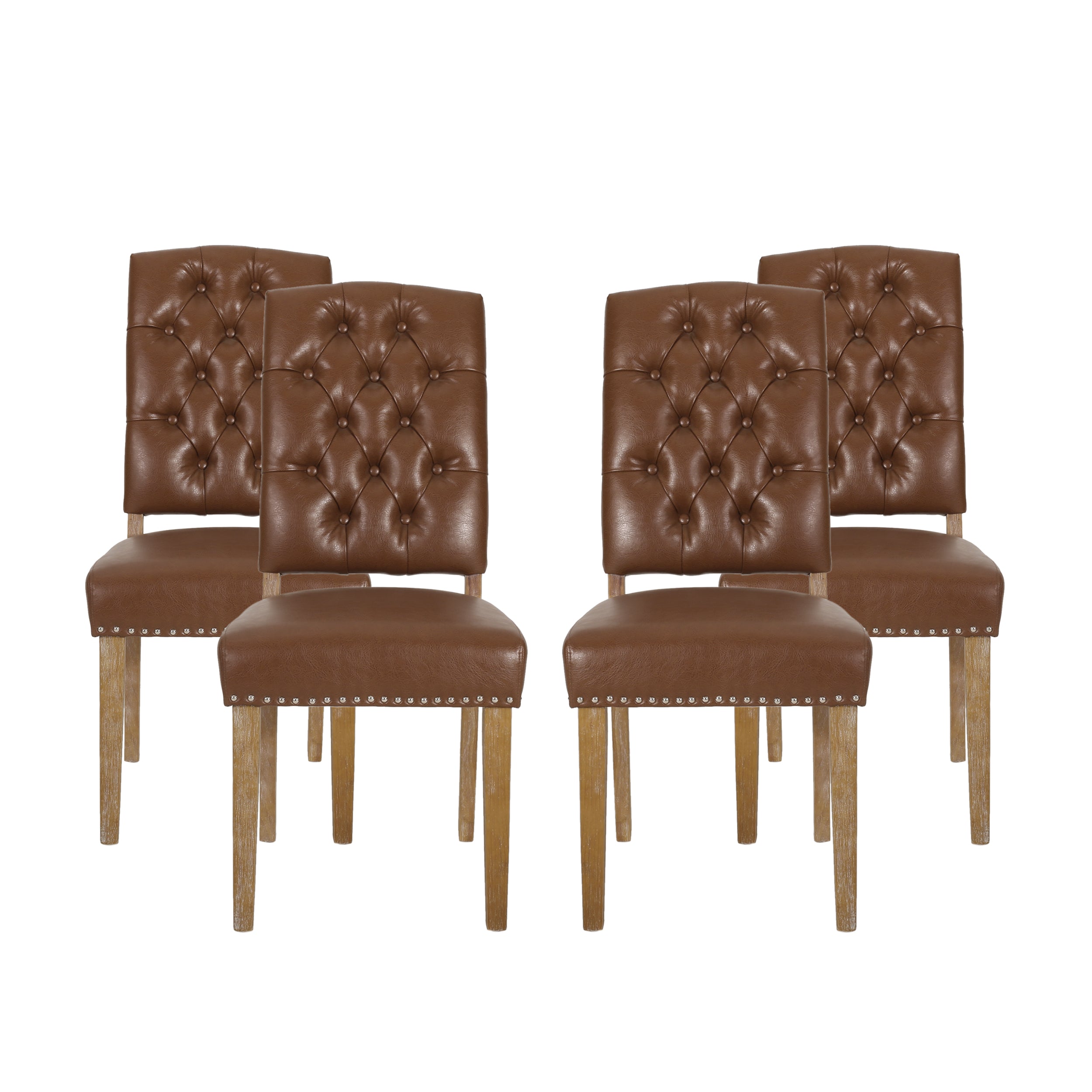 Frances Contemporary Faux Leather Tufted Dining Chairs with Nailhead Trim, Set of 4