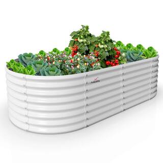 Cesicia 2 Pcs White Anti-Rust Galvanized Raised Steel Garden Bed Oval Above Ground Modular Planter Boxes (96L x 48W x 24H) ktkhxywydyq38