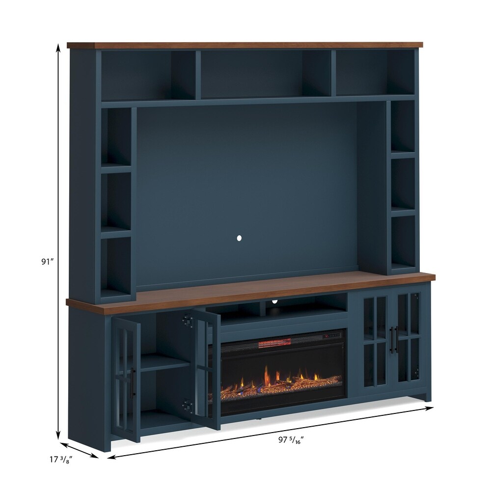 Bridgevine Home 99 inch Fireplace Entertainment Center for TVs up to 80 inches  No Assembly Required  Two Tone Finish