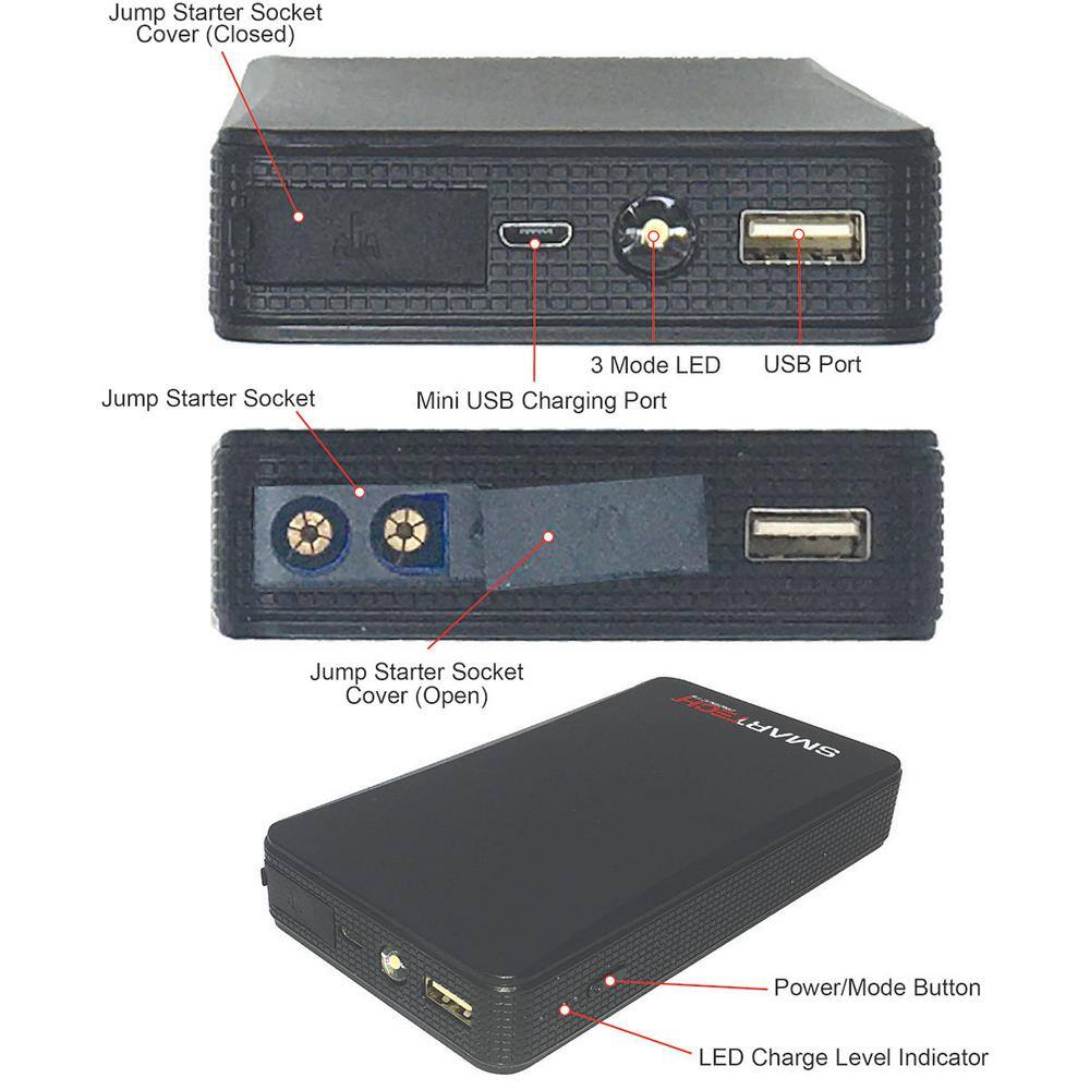 Smartech Products 8000 mAh Lithium Powered Vehicle Jump Starter and Power Bank GSK-8000