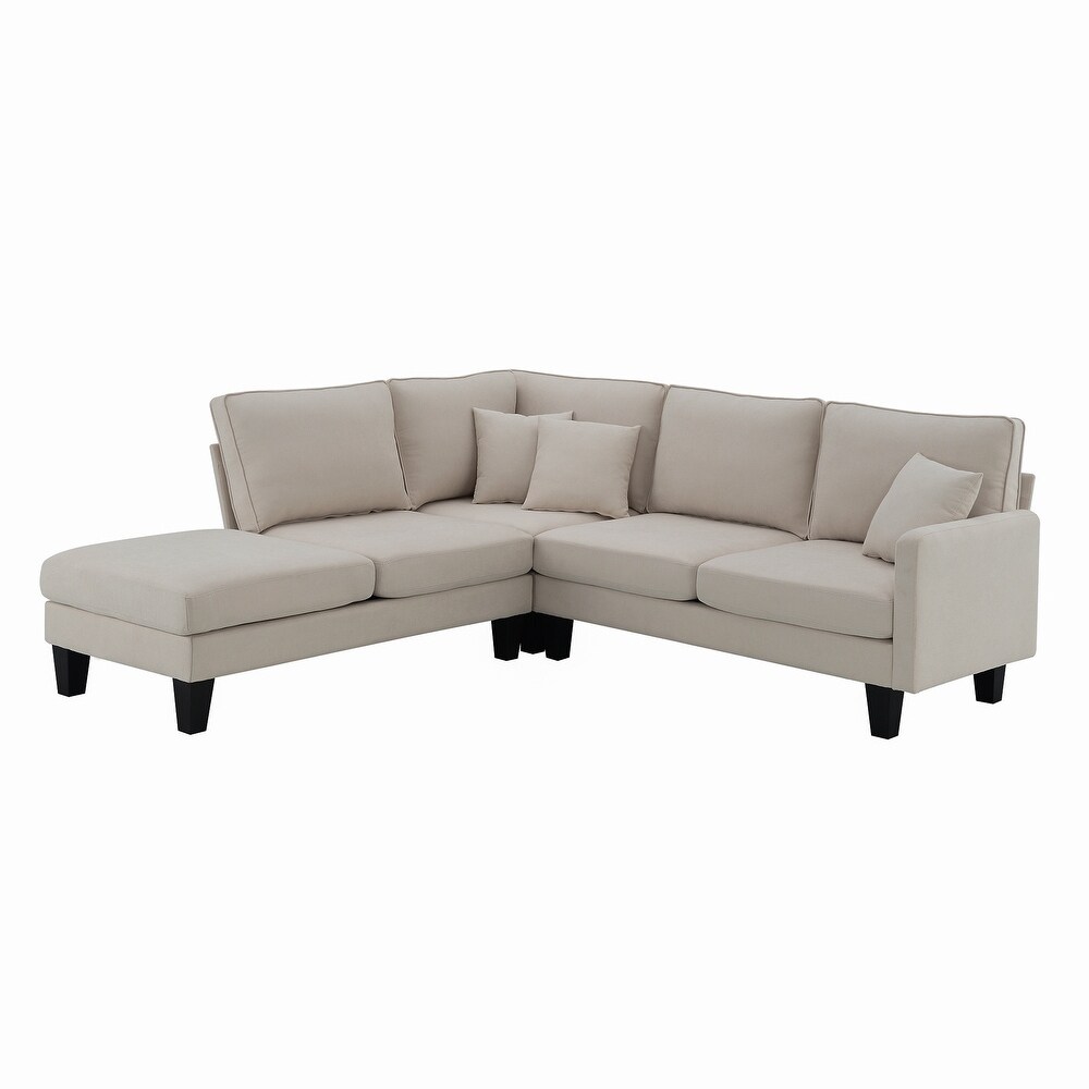 Terrycloth Modern L Shape Sectional Sofa  5 Seat Practical Couch Set with Chaise Lounge and 3 Pillows for Living Room