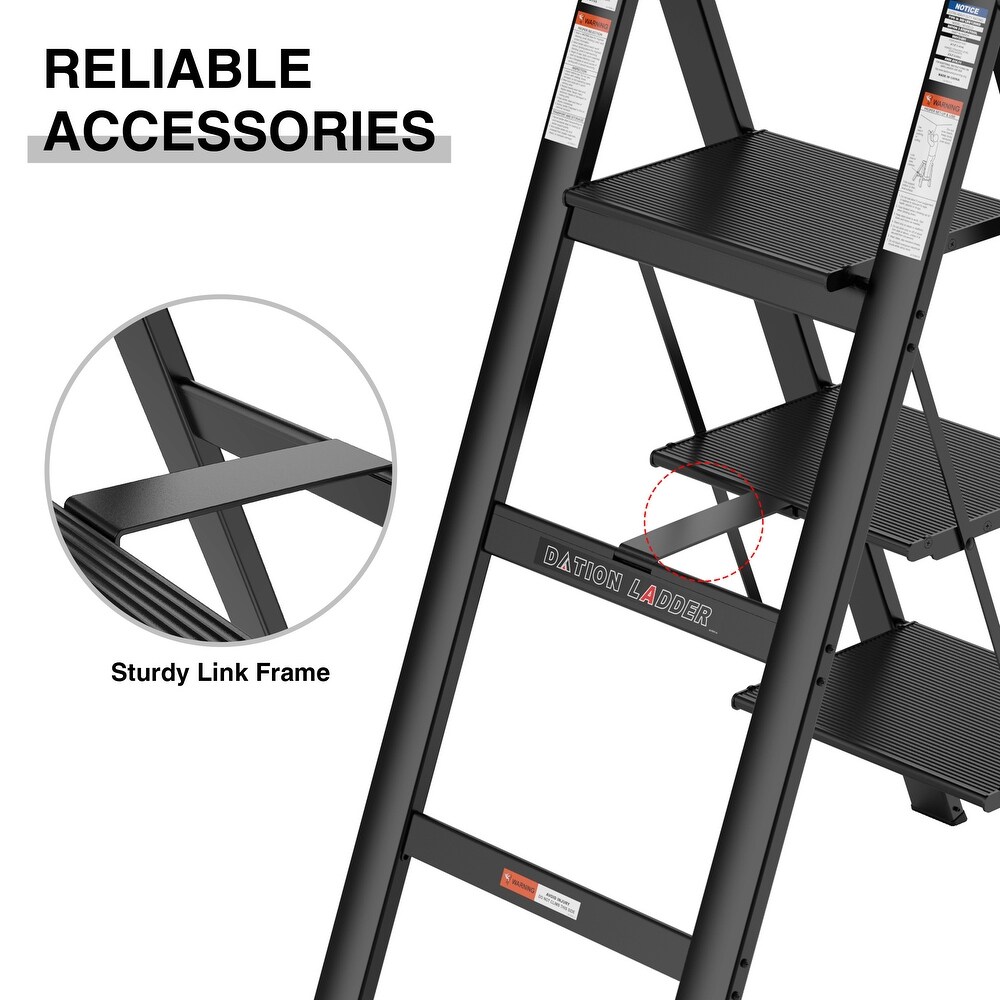 Retractable Handgrip Folding 3 Step Ladder with Anti Slip Wide Pedal