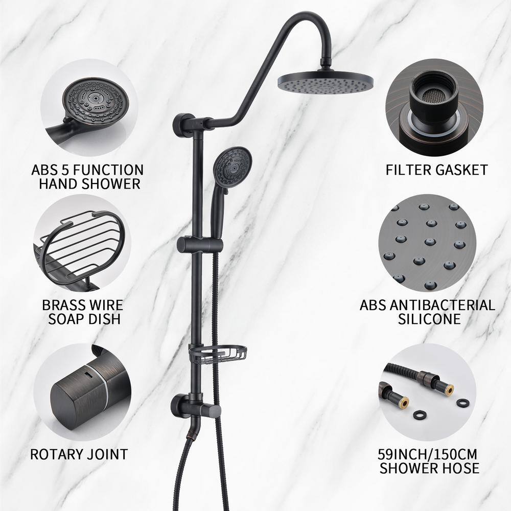 PROOX 5-Spray 8 in. Round Shower System Kit with Hand Shower and Adjustable Slide Bar Soap Dish in Oil Rubbed Bronze PRAE103ORB