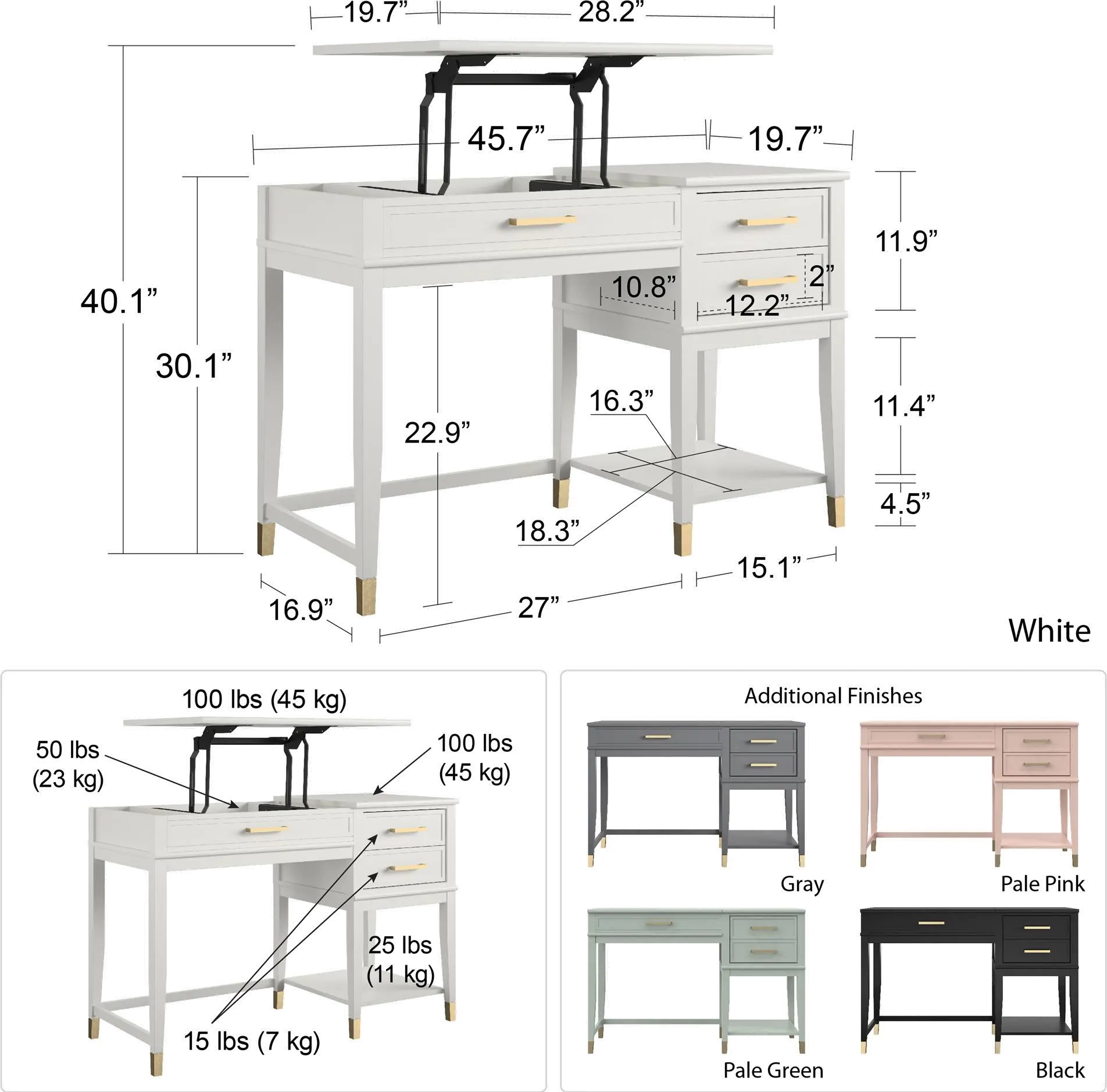 Westerleigh Black Lift-Top Computer Desk