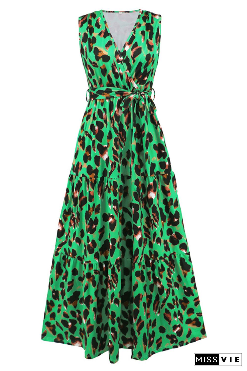 Sleeveless V Neck Splicing Leopard Dress