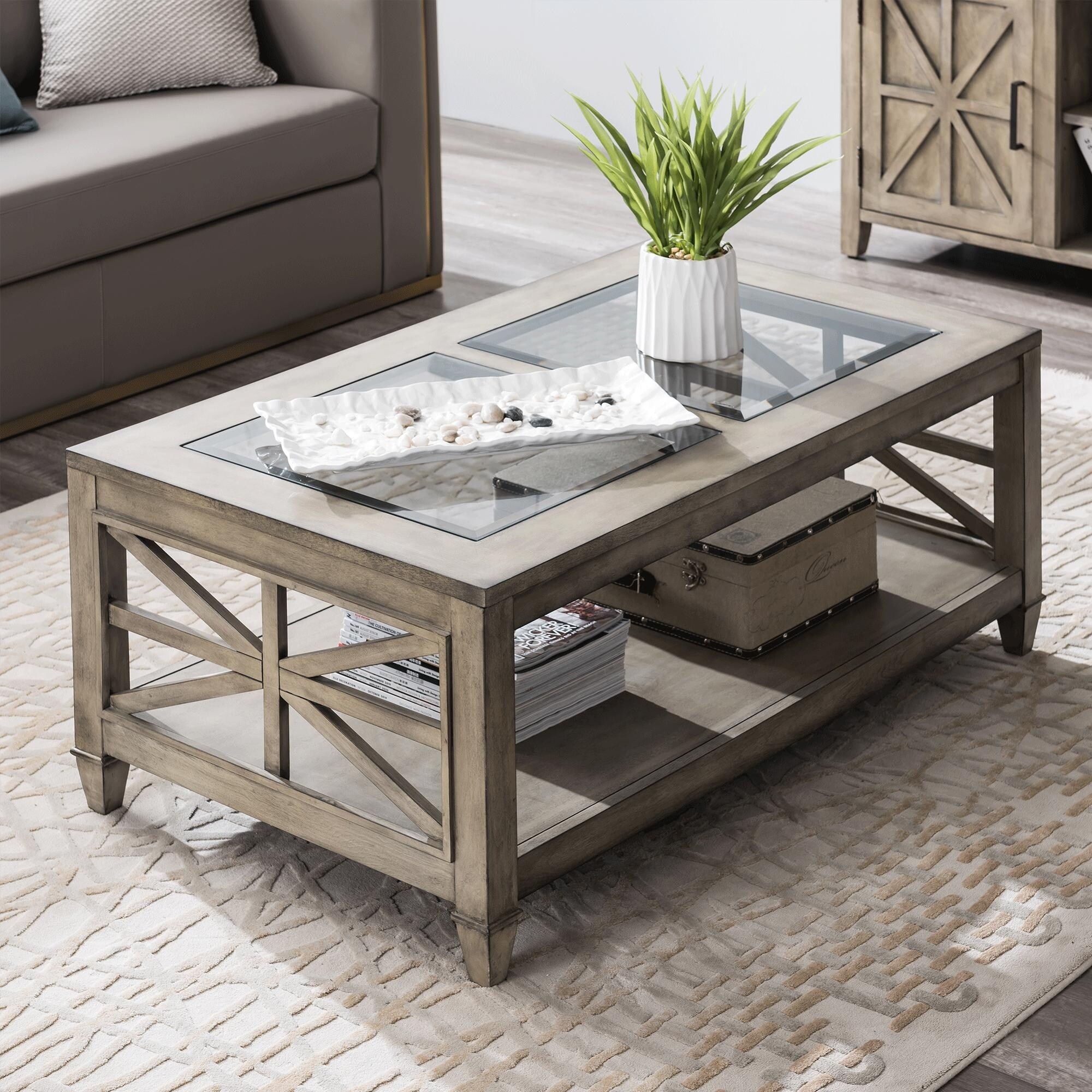 Home Furniture coffee table Solid Wood Glass top