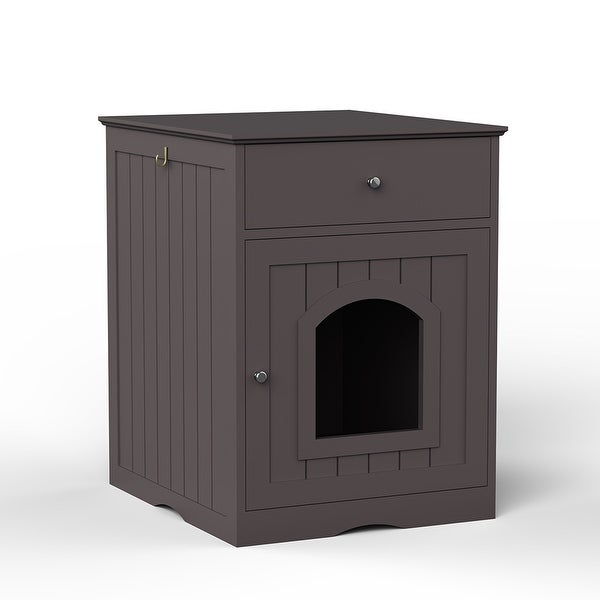 Wooden Pet House Side Table with Drawer，Espresso