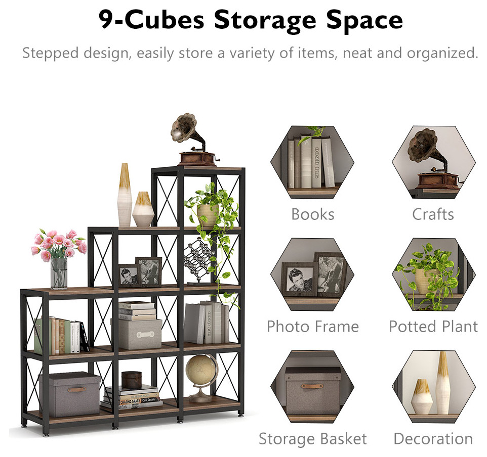 9 Cubes Stepped Etagere Bookcase   Industrial   Bookcases   by Tribesigns  Houzz