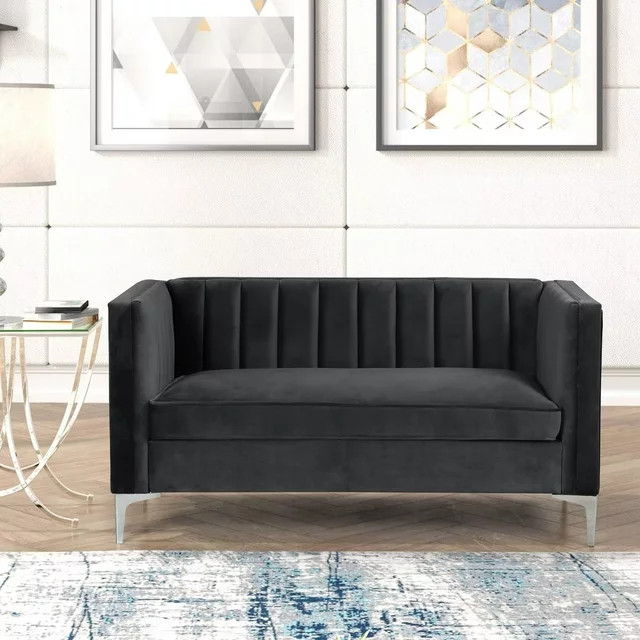 Contemporary Loveseat  Soft Velvet Seat With Channel Tufted Back  ampArms   Contemporary   Loveseats   by Declusia  Houzz