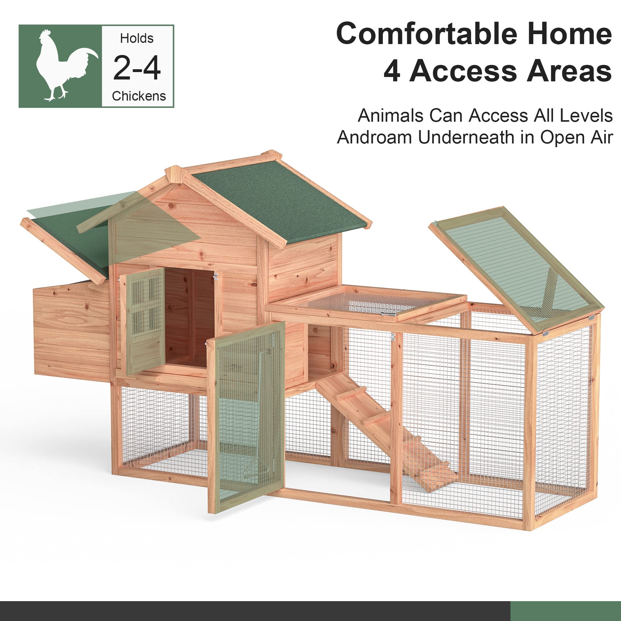 Grezone Chicken Coop Large Wooden Outdoor Hutch Hen Cage with Ventilation Castle Door Play House Nesting Boxes with Cover