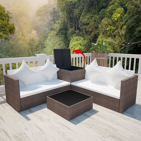 4 Piece Patio Lounge Set with Cushions Poly Rattan Brown - Overstock - 36363515