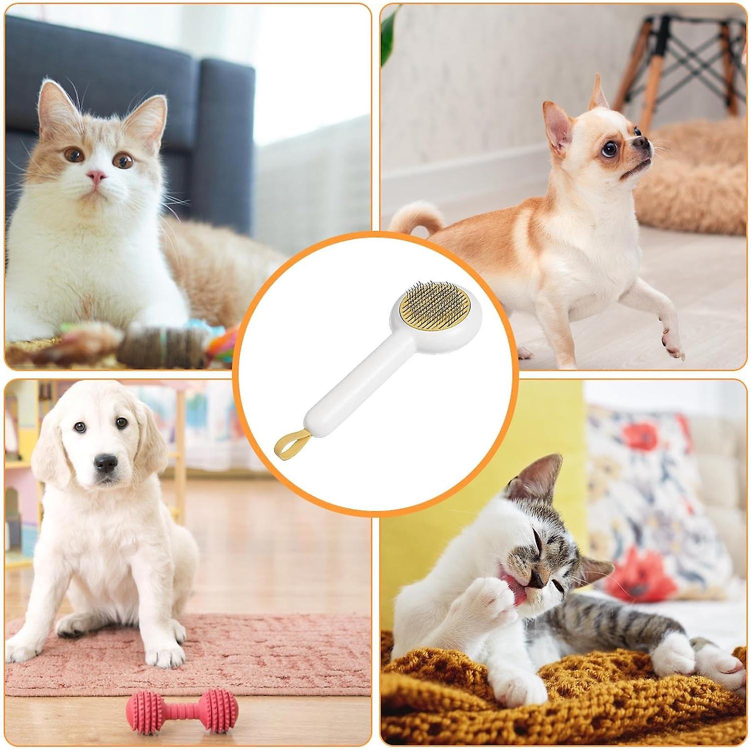 Self Cleaning Cat Hair Removal Brush， Dog Cat Deshedding Brush Mats Hair Shedding Brush， Pet Grooming Shedding Brush， Pets Grooming Comb Kit -white