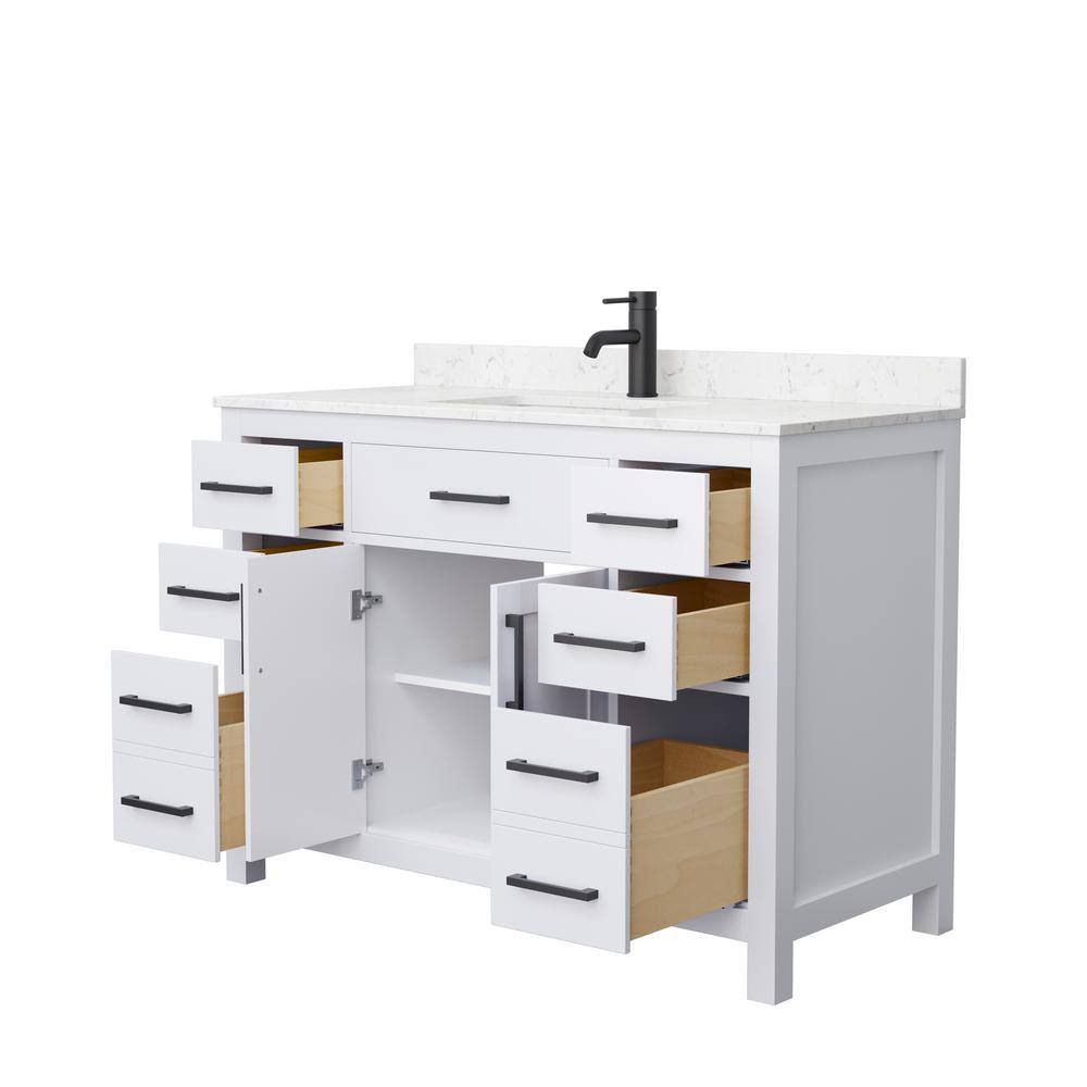 Wyndham Collection Beckett 48 in. W x 22 in. D x 35 in. H Single Sink Bathroom Vanity in White with Carrara Cultured Marble Top WCG242448SWBCCUNSMXX