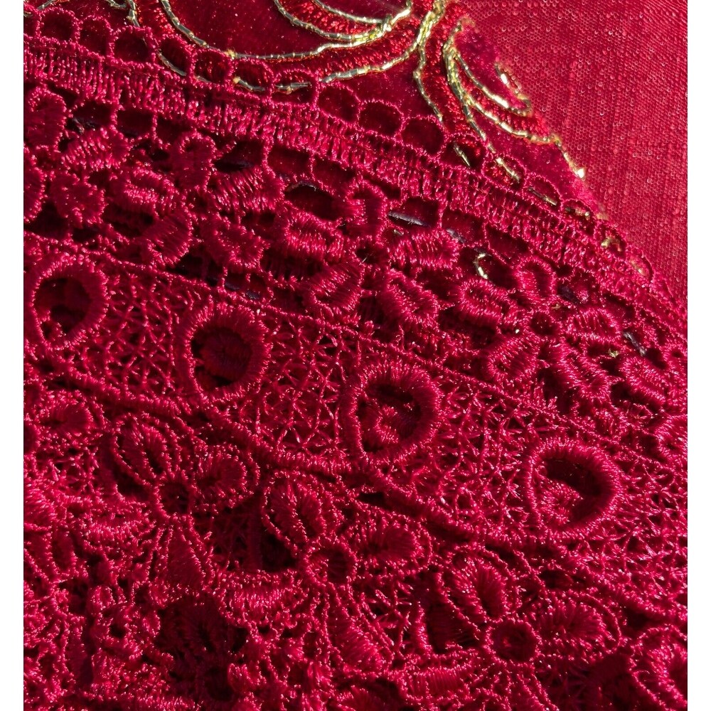 Burgundy Embroidery Kitchen Curtain 3PC Set Swag and 24 inches Tiers Set   55\