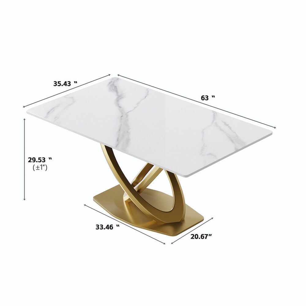 Modern Sintered Stone Dining Table Minimalist Artificial Marble Rectangular Table Top + Gold X cross Shaped Base