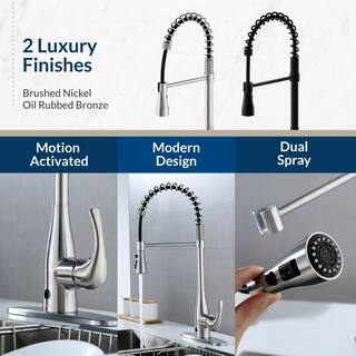 FLOW Motion Activated Single-Handle Pull-Down Spring Neck Sprayer Kitchen Faucet in Brushed Nickel SpringNeck-BN