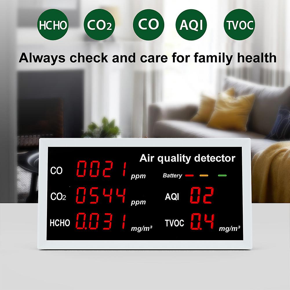 5 In 1 Multifunctional Detector Led Display Co Co2 Hcho Tvoc Aqi Monitoring Home Desktop High Precisions Quick Detect Air Quality Detector Home Indoor