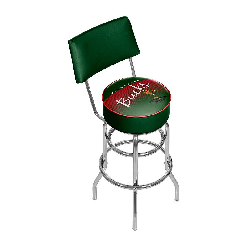 MW Bucks Hardwood Classics Padded Swivel Bar Stool with Back