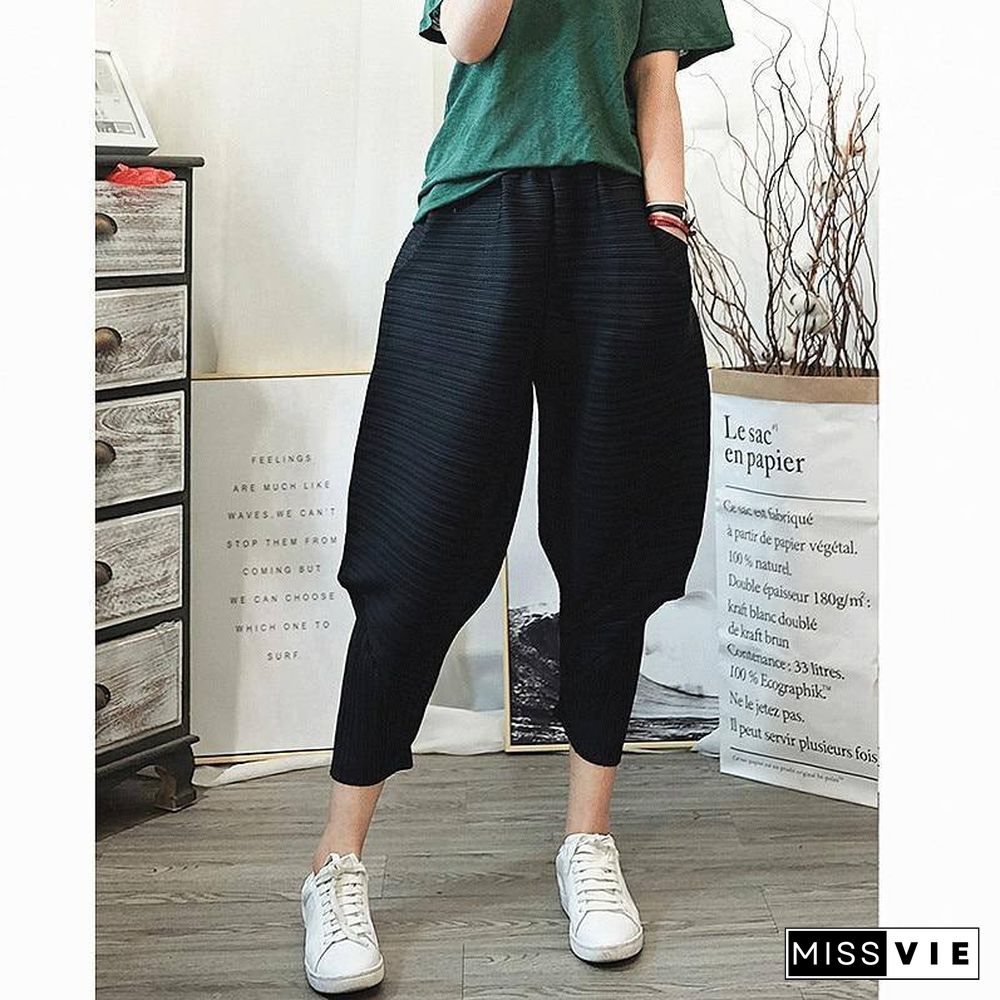 autumn winter Korean trousers pleated wide leg harem pants plus size women casual Ankle-Length lantern flare pants