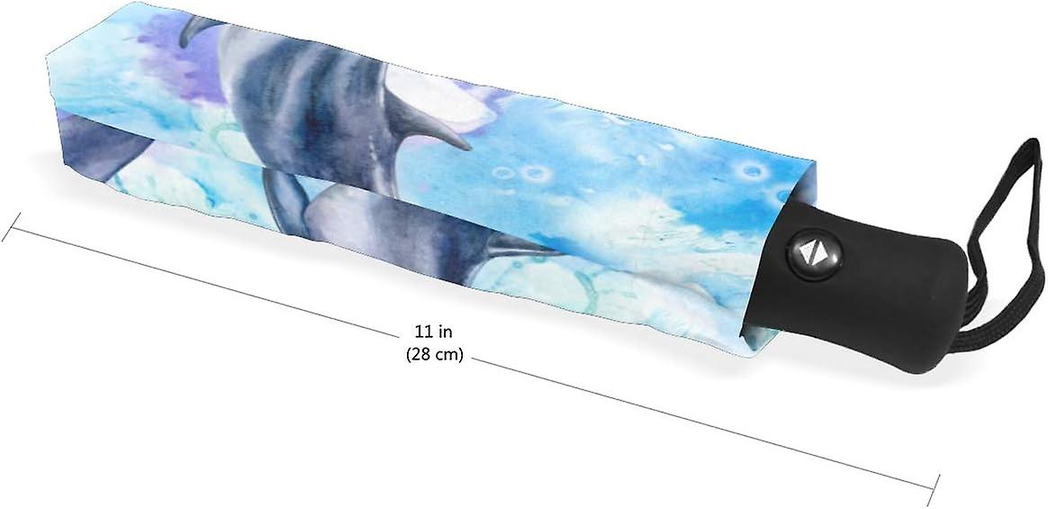 Travel Umbrella Automatic Windproof Foldable Umbrella Watercolor Sea Dolphins