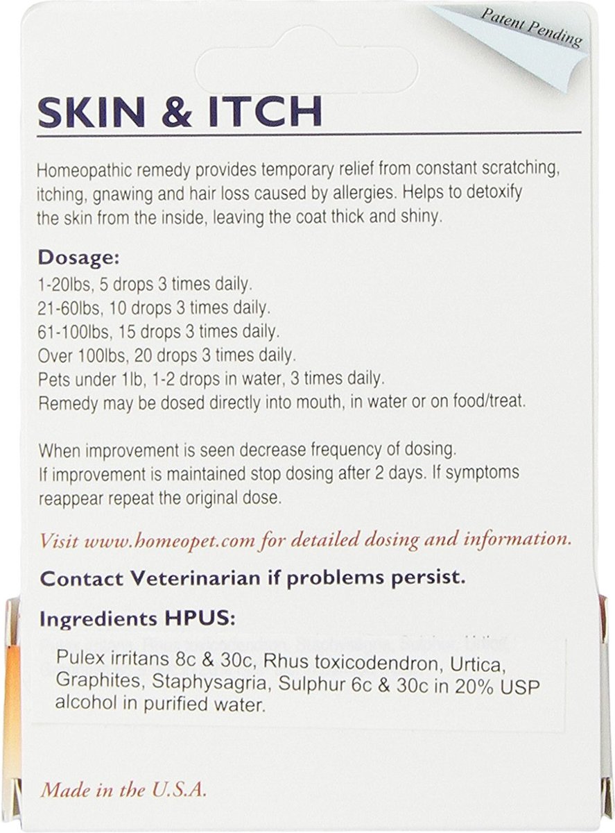 HomeoPet Skin and Itch Dog， Cat， Bird and Small Animal Supplement