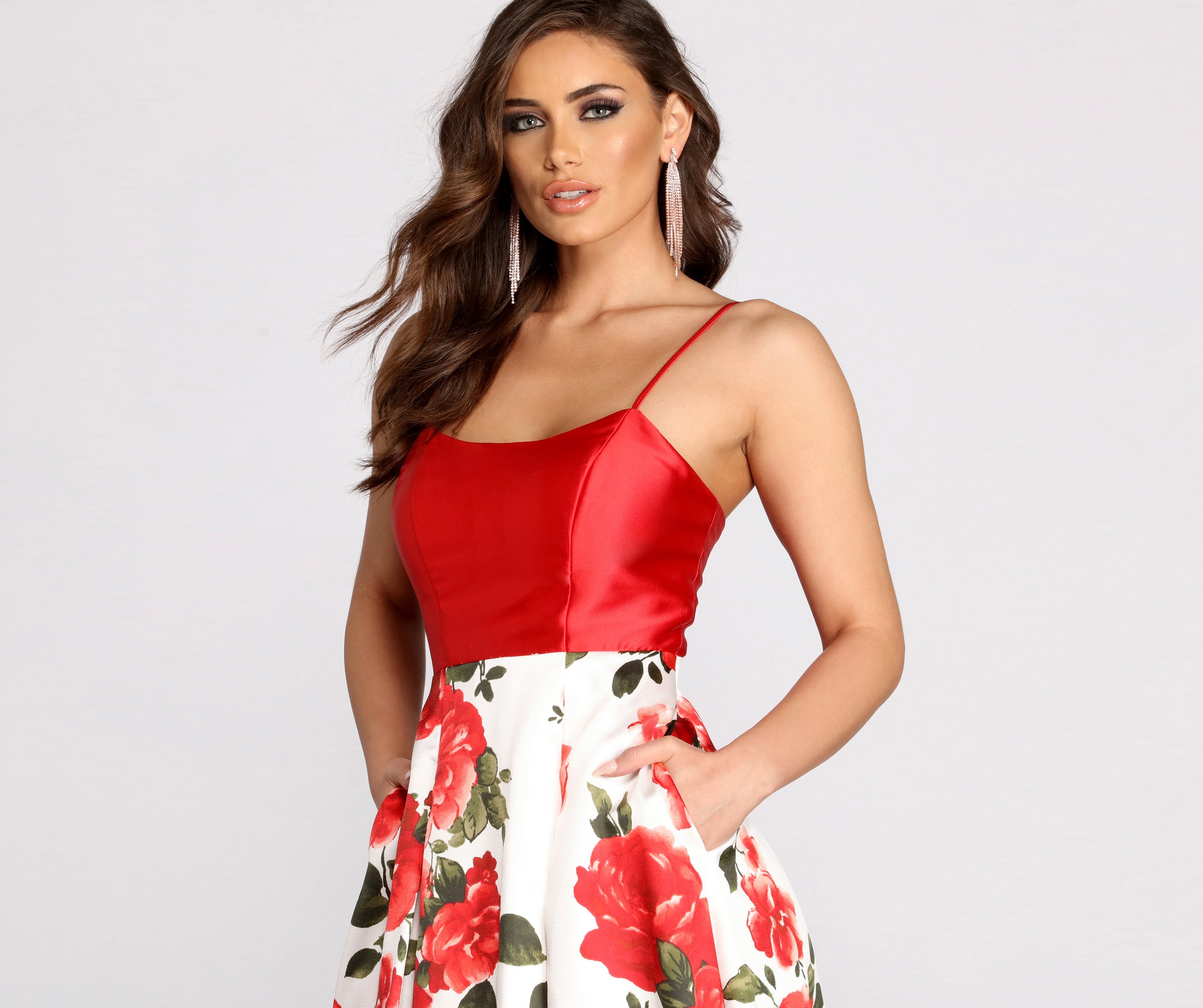 Terri Floral Printed Lace Up Back Ball Gown