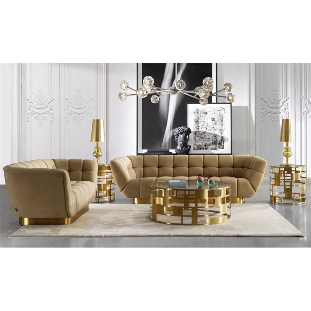 Modrest Kudo Round Glass  ampStainless Steel Coffee Table in Gold/Clear   Contemporary   Coffee Tables   by Homesquare  Houzz