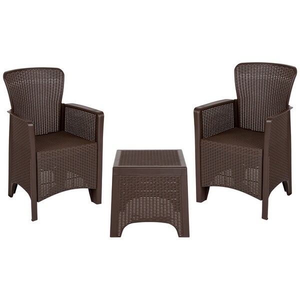 Faux Rattan Plastic Chair Set with Matching Side Table