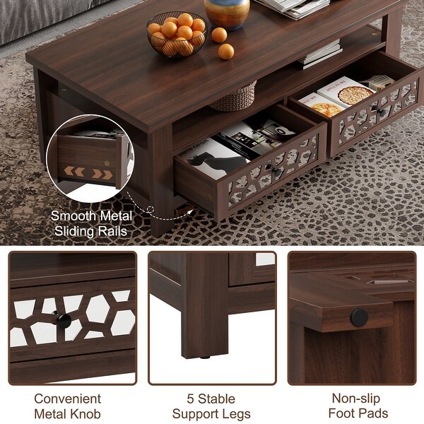 Costway Coffee Table with2 Drawers and Open Shelf Modern Rectangular - See Details