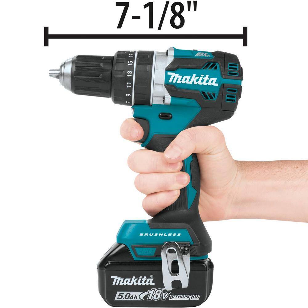 Makita 18V 5.0 Ah LXT Lithium-Ion Compact Brushless Cordless 12 in. Hammer Driver-Drill Kit XPH12T