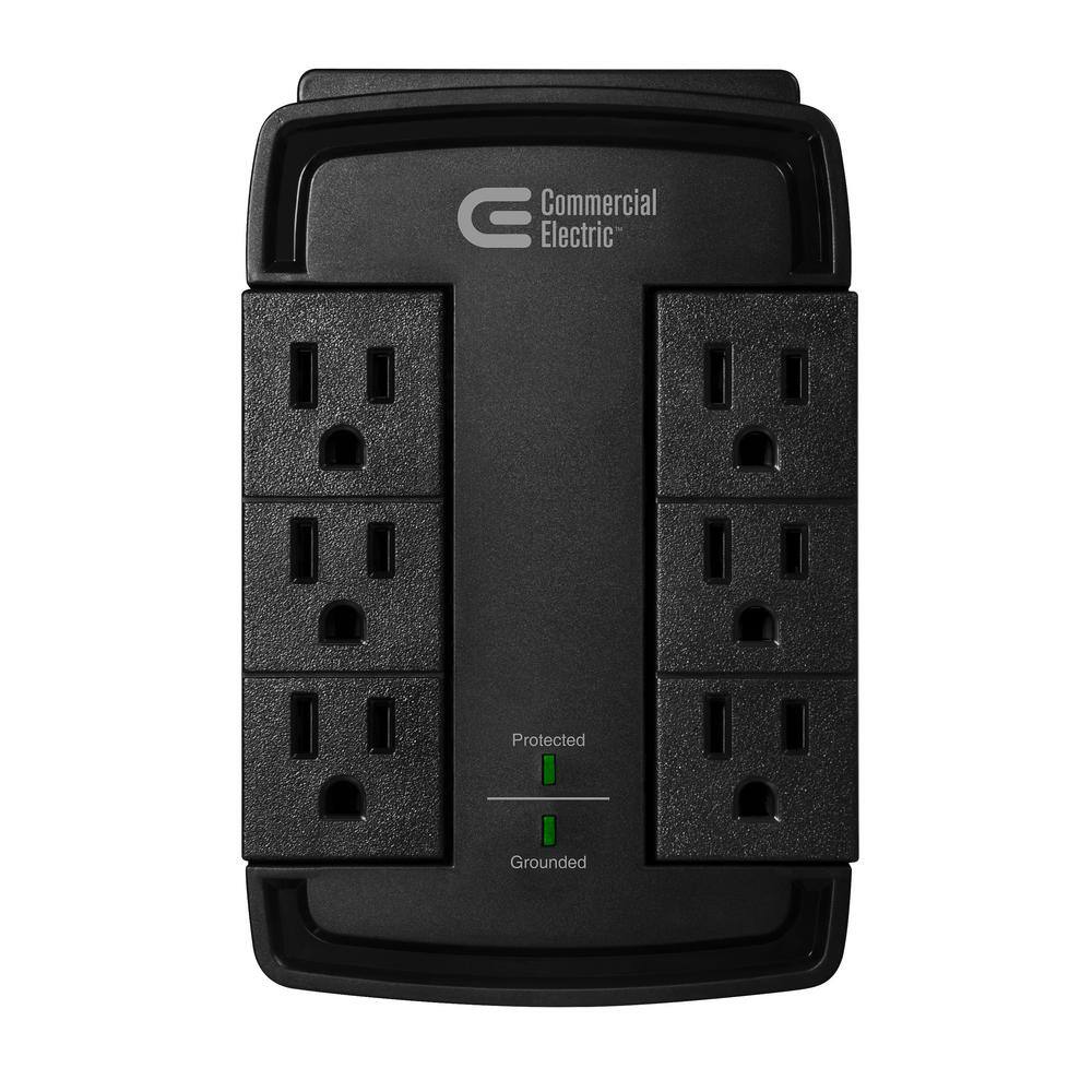 Commercial Electric 6-Outlet Wall Mounted Swivel Surge Protector Black HDC600WS