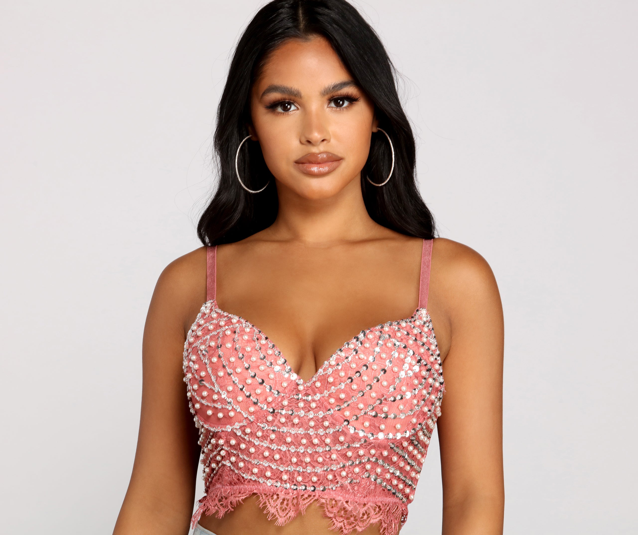 Chic Beaded Lace Cropped Bustier