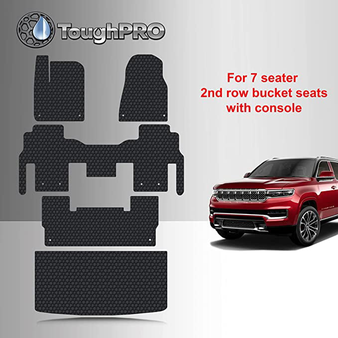 TOUGHPRO Floor Mats Accessories Set + 3rd Row + Cargo Compatible with Jeep Grand Wagoneer 7 Seater with 2nd Row Console Heavy Duty Black Rubber 2022