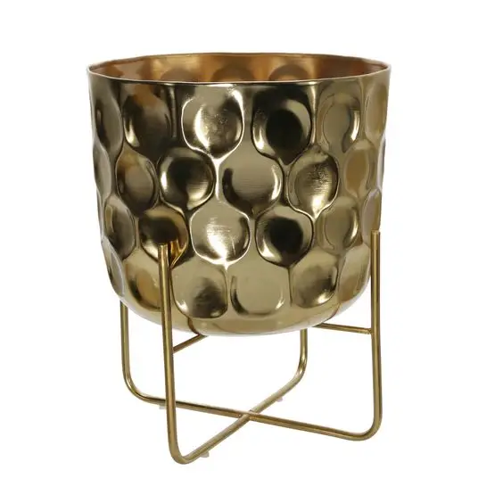 Eye Catching Golden Planter With Stand large And Big Hammered Design Iron Rustic Planter With OEM ODM Customized