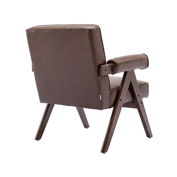 SEYNAR Modern Classic PU Leather Accent Chair with Solid Wooden Legs