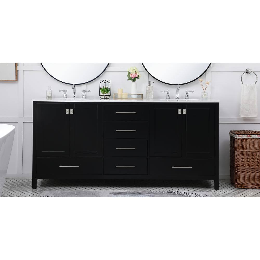 Timeless Home Erin 72 in. W x 22 in. D x 34 in. H Double Bathroom Vanity in Black with Calacatta Quartz TH37672Black