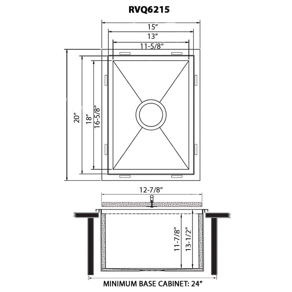 Ruvati Merino Outdoor BBQ Marine Grade 16-Gauge Stainless Steel 15 in. x 20 in. Single Bowl Drop-In Insulated Ice Kitchen Sink RVQ6215