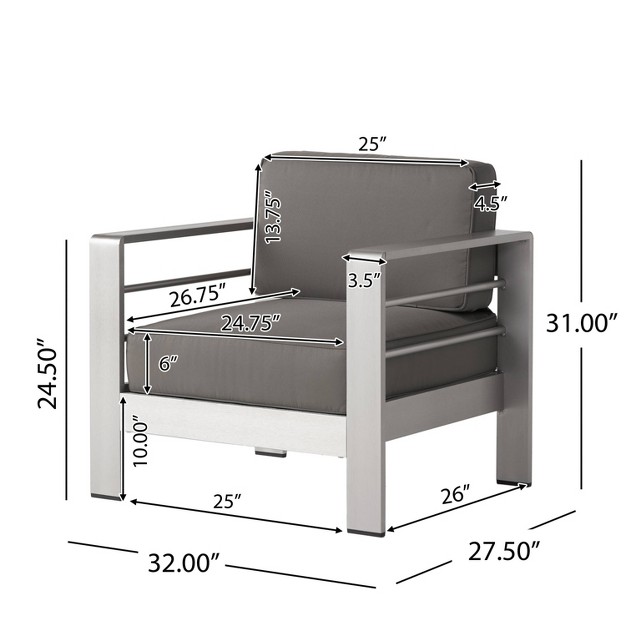 Cape Coral 2pk Aluminum Patio Club Chair Gray Christopher Knight Home