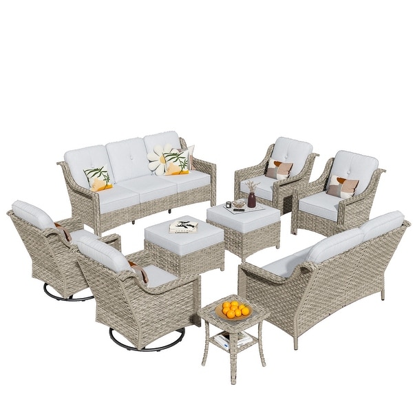 HOOOWOOO 9piece Patio Wicker Furniture Conversation Set with Swivel Chair and Loveseat Sofa