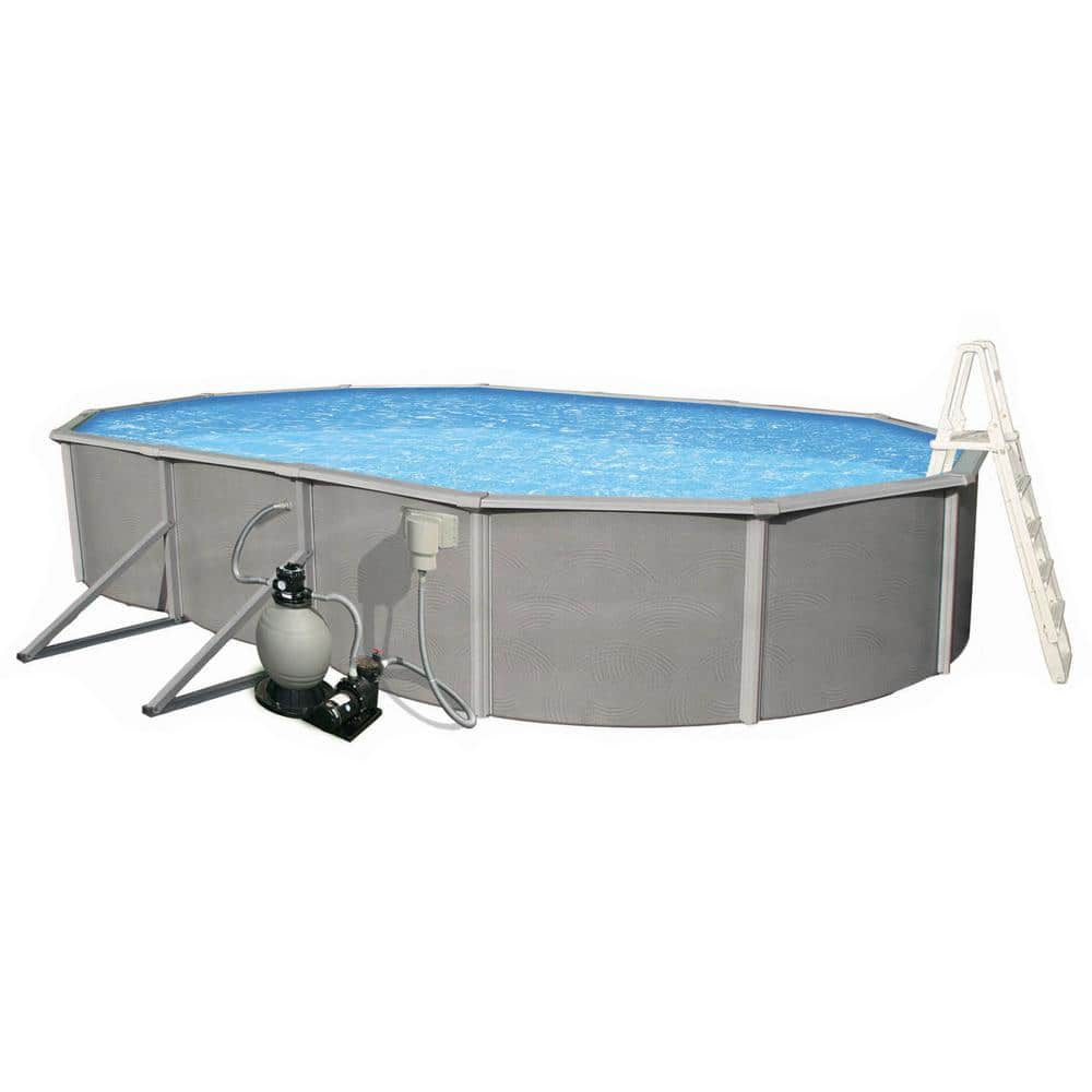 Blue Wave Belize 15 ft. x 30 ft. Oval x 52 in. Deep Metal Wall Above Ground Pool Package with 6 in. Top Rail NB3044