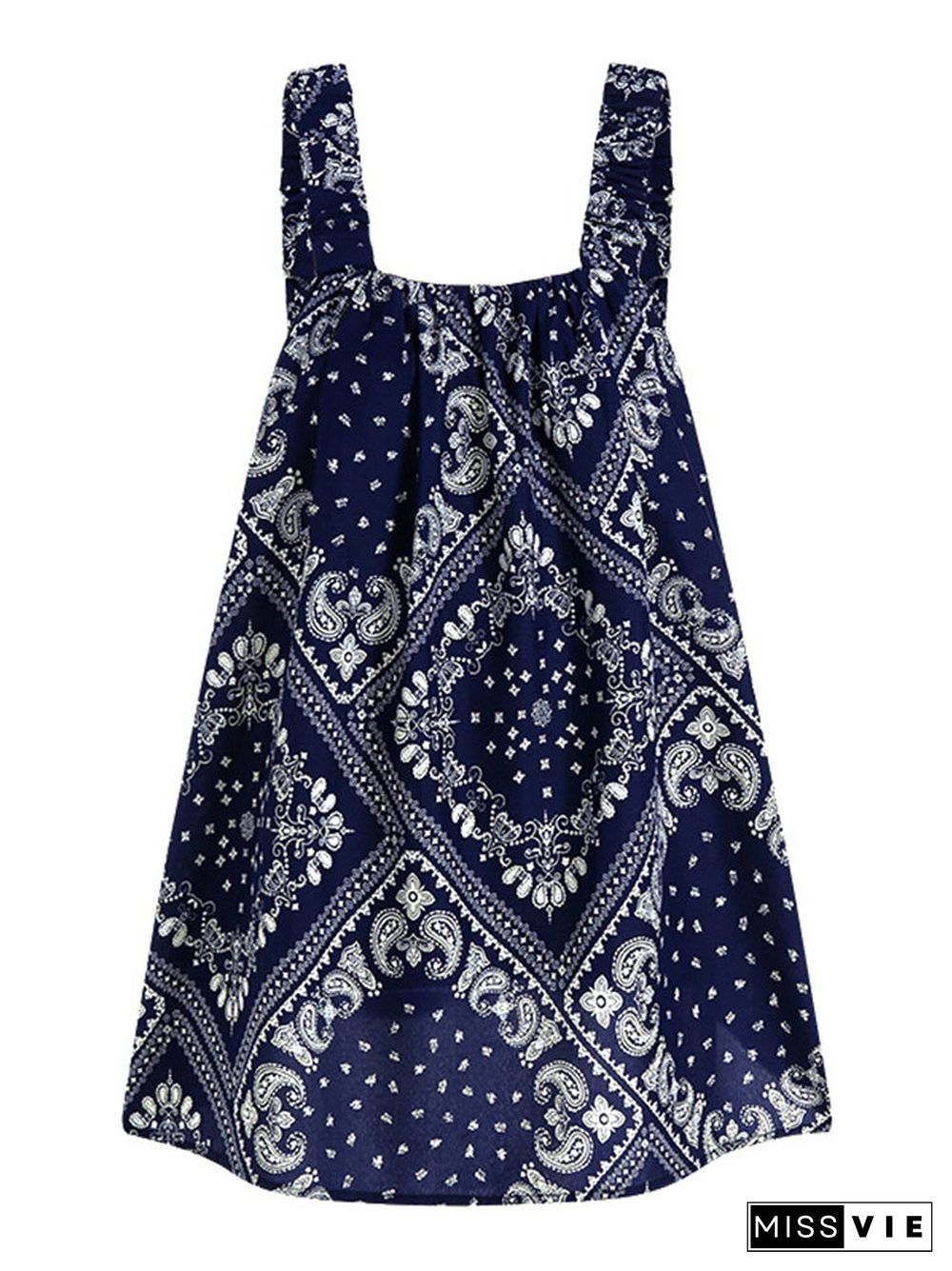 Paisley Print Sleeveless Square Collar Loose Tank Top